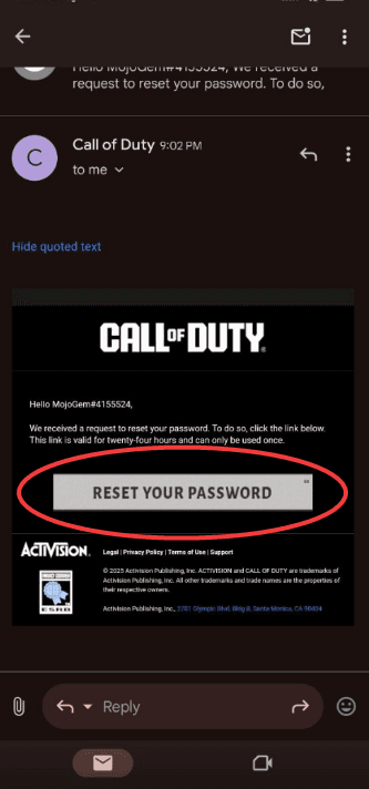  روی RESET YOUR PASSWORD کلیک کنید