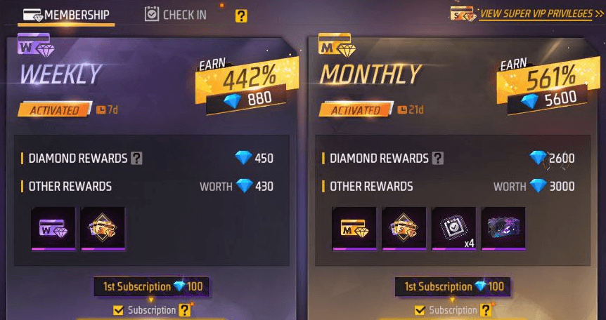 خرید کارت هفتگی , ماهانه فری فایر