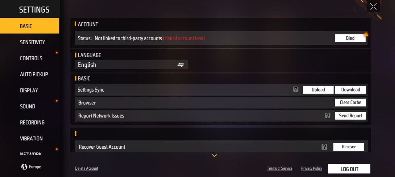 مشاهده ریجن در تنظیمات